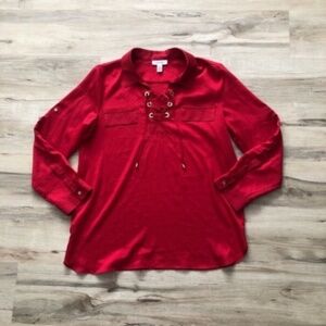 MASSIVE $10 SALE Calvin Klein Red Tie Front Blouse with Mandarin Collar